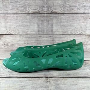 CROCS Womens Size 10 Flats Adrina III Peep Toe Leaf Cut-Out Green Sandals Shoes